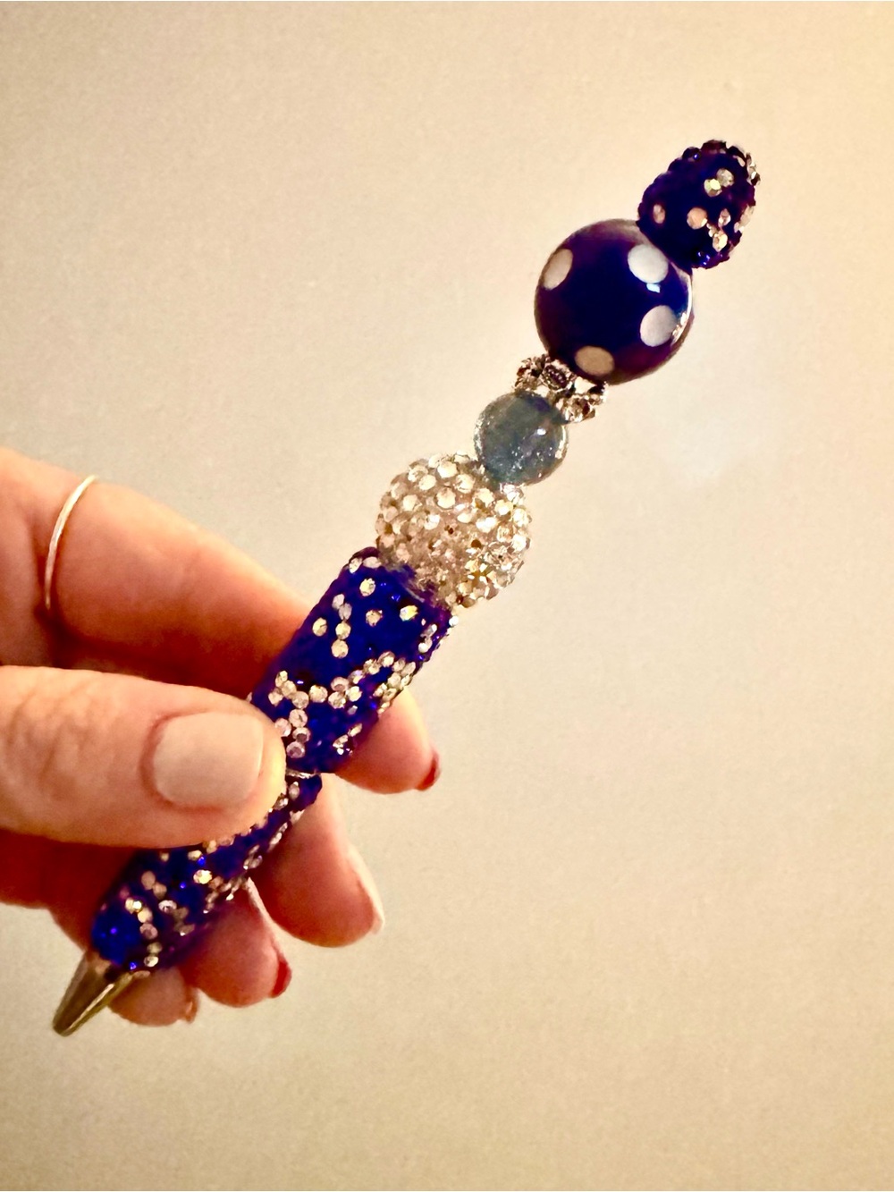 Custom designed Beaded Navy Blue Rhinestone Pen - Picture 2 of 4
